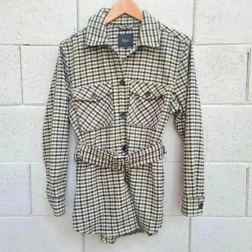 Rails Rhodes Belted Plaid Ochre Sand Mocha Flannel Wool Jacket Size Large - Picture 4 of 12